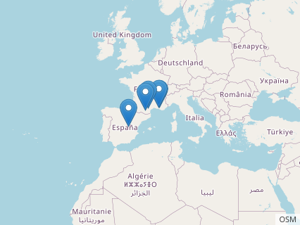 Locations where Ampelosaurus fossils were found.