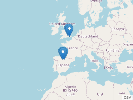 Locations where Baryonyx fossils were found.