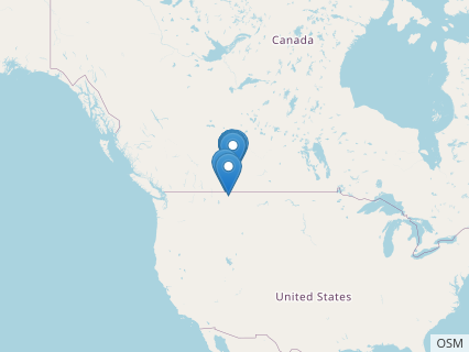 Locations where Corythosaurus fossils were found.