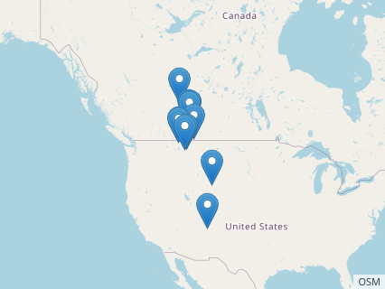 Locations where Daspletosaurus fossils were found.