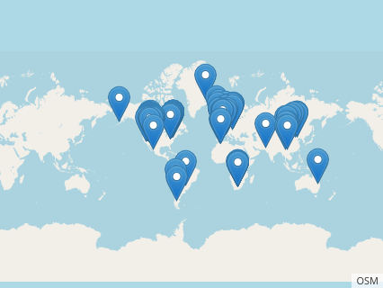 Locations where Grallator fossils were found.