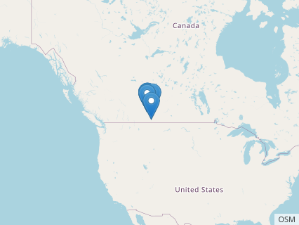 Locations where Lambeosaurus fossils were found.